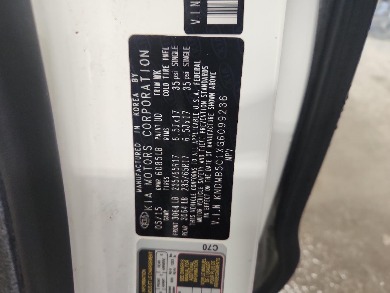 2016 Kia Sedona Lx VIN: KNDMB5C1XG6099236 Lot: 90520745