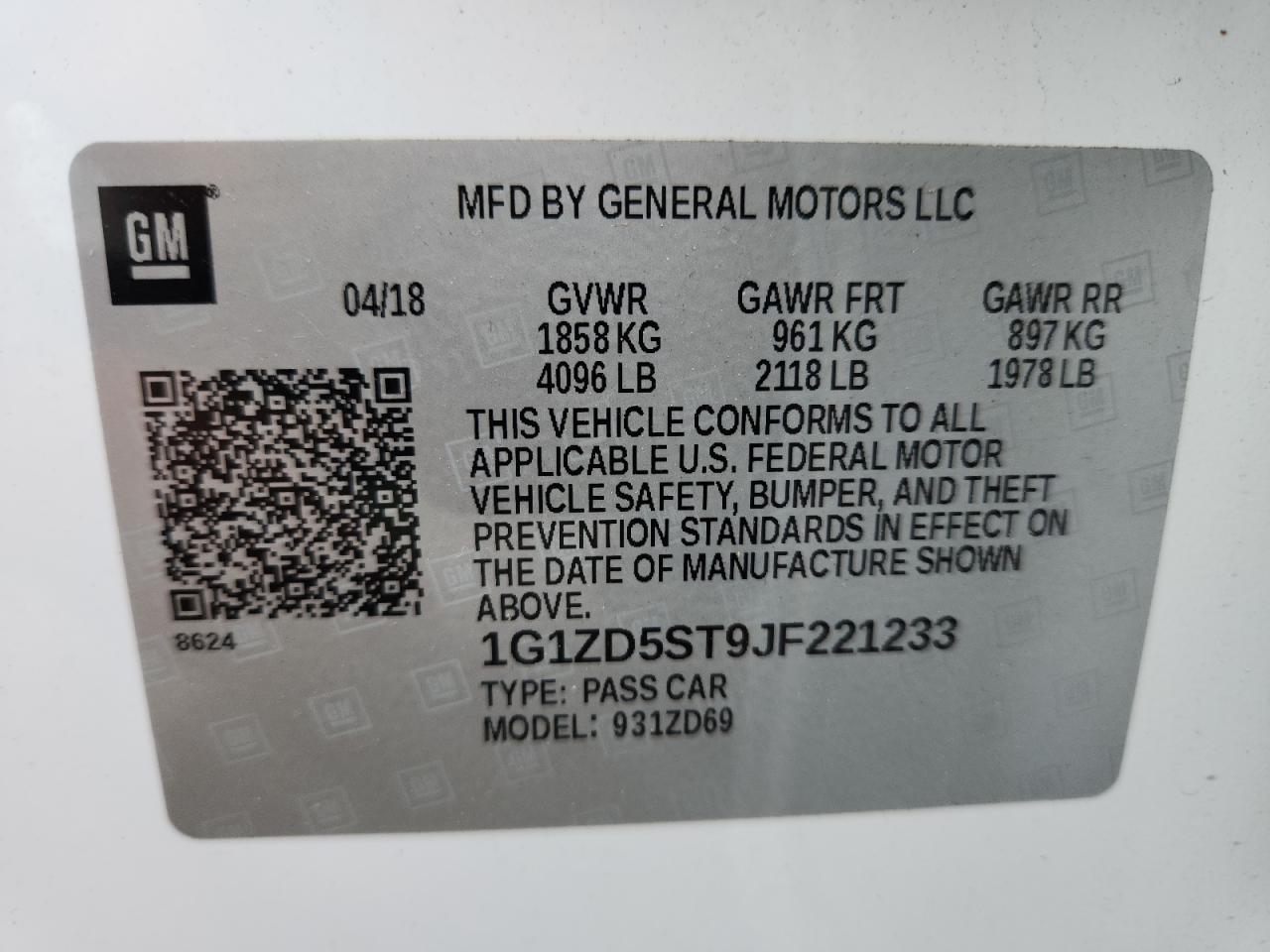 2018 Chevrolet Malibu Lt VIN: 1G1ZD5ST9JF221233 Lot: 84967345