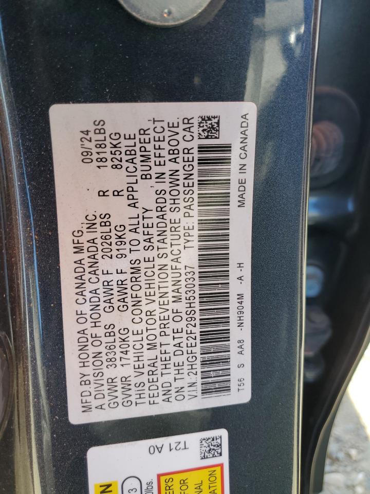 2025 Honda Civic Lx VIN: 2HGFE2F29SH530337 Lot: 82593105