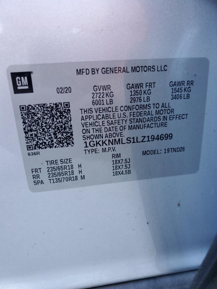 2020 GMC Acadia Slt VIN: 1GKKNMLS1LZ194699 Lot: 87007455