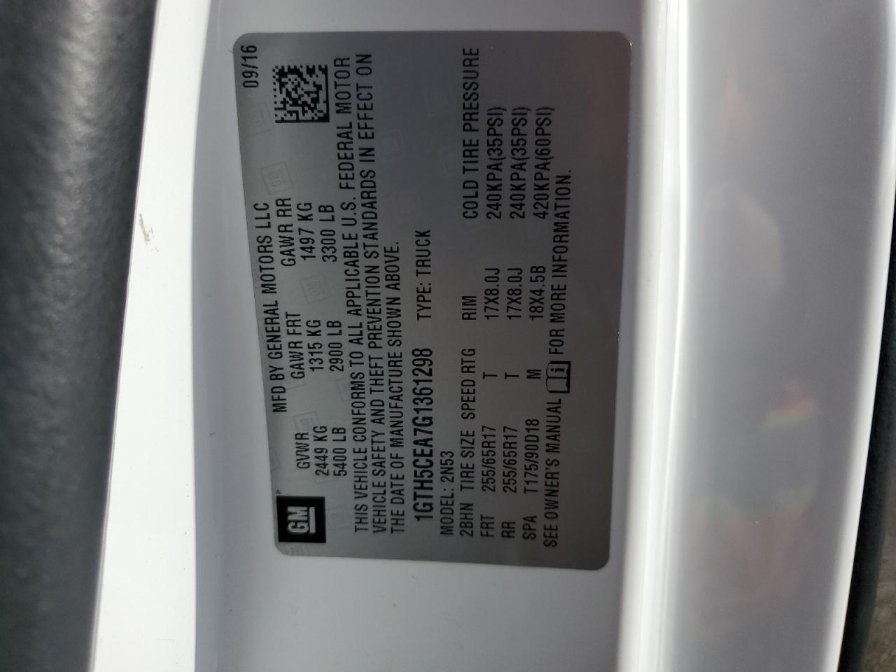 2016 GMC Canyon Sle VIN: 1GTH5CEA7G1361298 Lot: 90271195