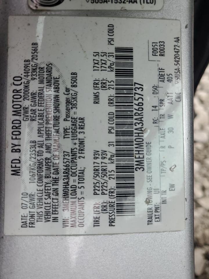 2010 Mercury Milan VIN: 3MEHM0HA3AR665737 Lot: 85699965