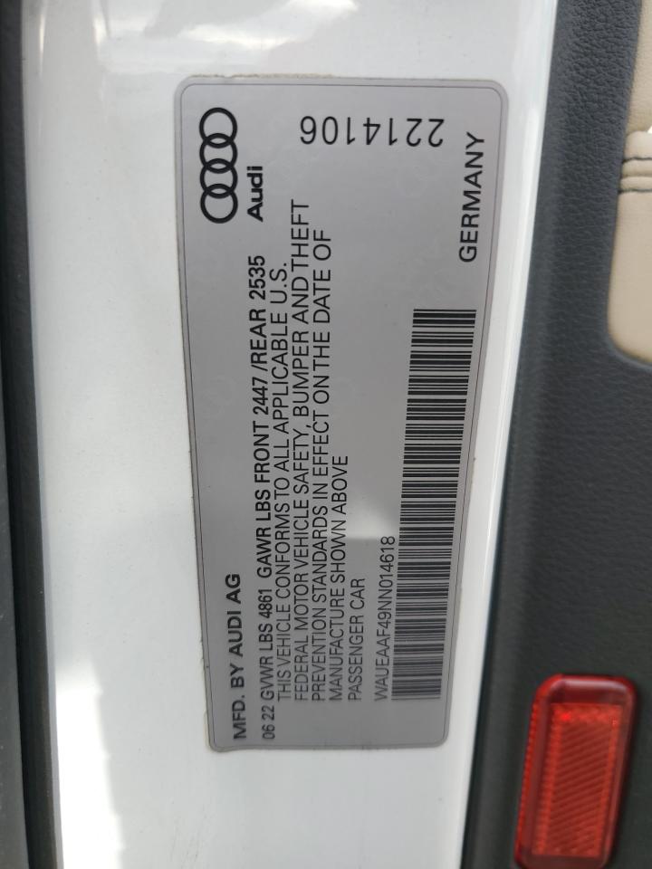 2022 Audi A4 Premium Plus 45 VIN: WAUEAAF49NN014618 Lot: 86641025