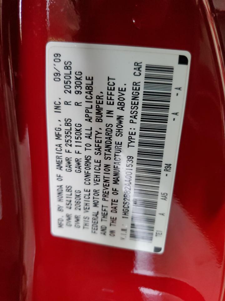 2010 Honda Accord Exl VIN: 1HGCS2B82AA001539 Lot: 86315575
