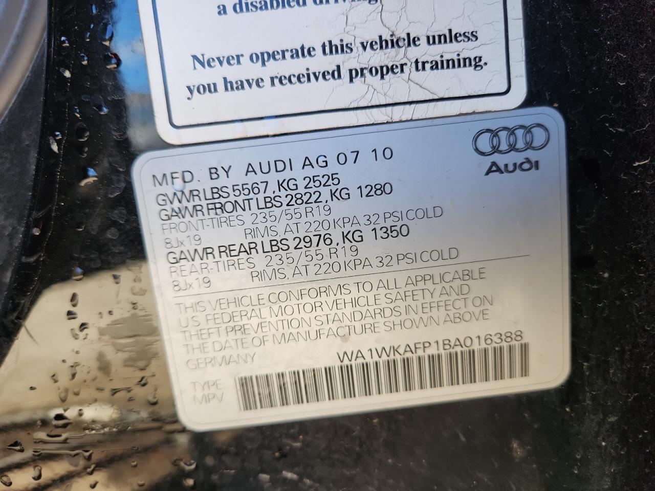 2011 Audi Q5 Prestige VIN: WA1WKAFP1BA016388 Lot: 85394935