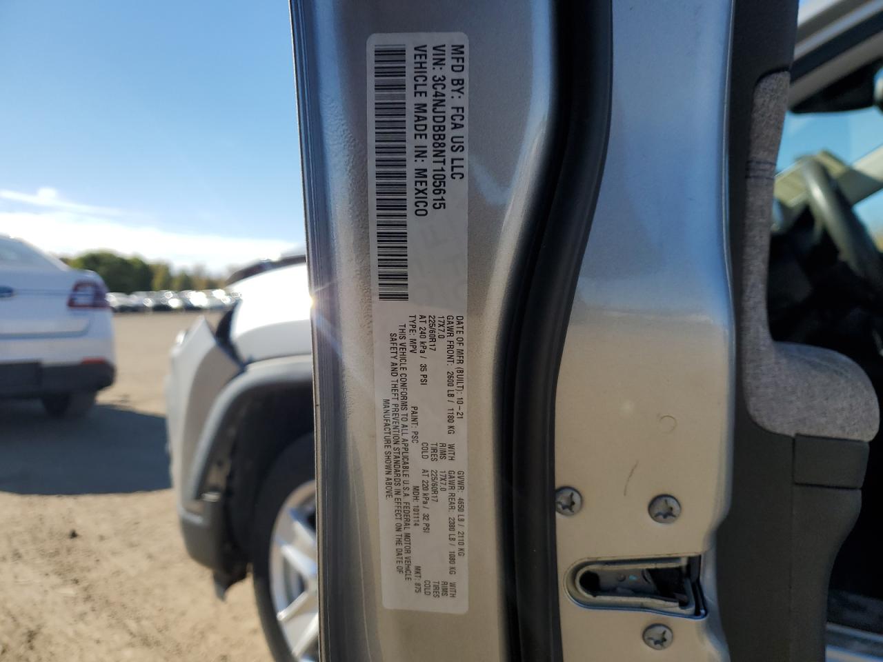 2022 Jeep Compass Latitude VIN: 3C4NJDBB8NT105615 Lot: 89620325