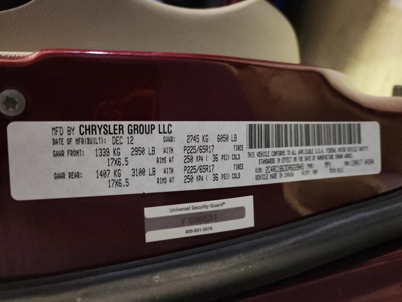 2013 Chrysler Town & Country Touring VIN: 2C4RC1BG3DR622845 Lot: 85307965