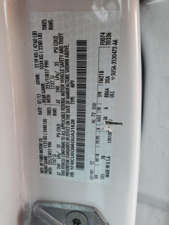 2016 Ford Escape Se VIN: 1FMCU0G96GUA31628 Lot: 82292385