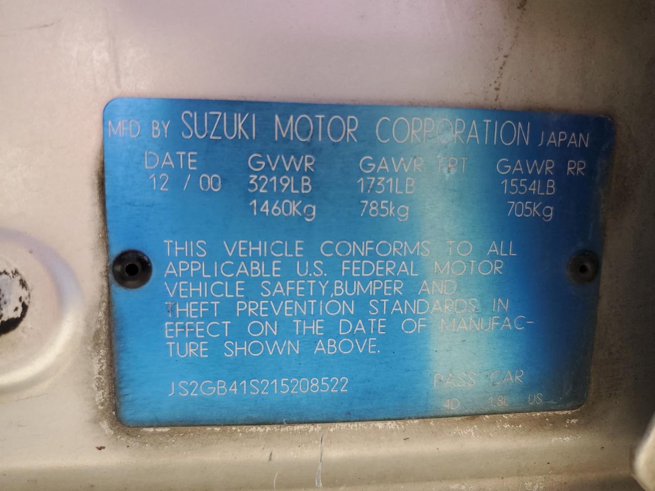 2001 Suzuki Esteem Gl VIN: JS2GB41S215208522 Lot: 90477065