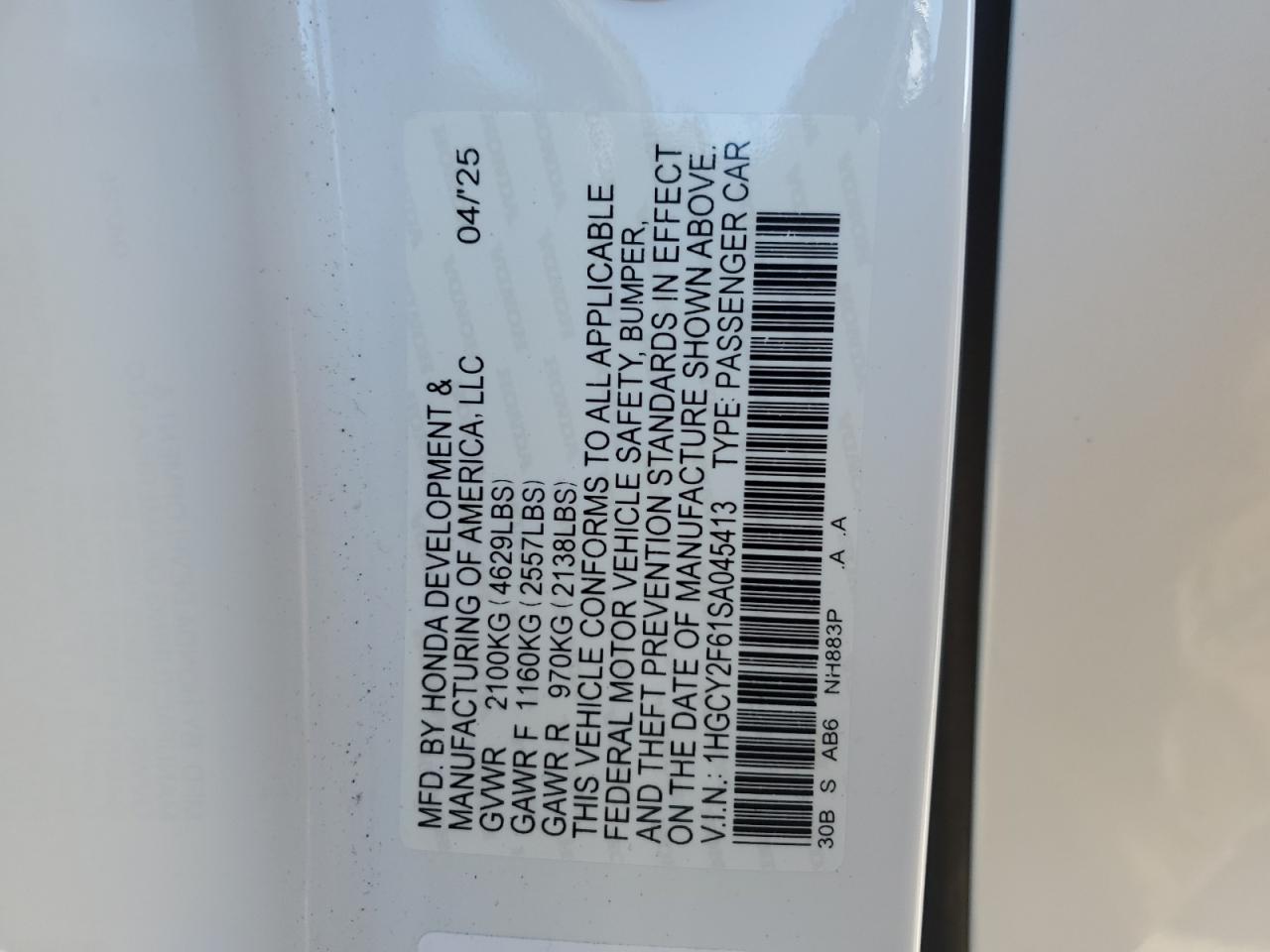 2025 Honda Accord Hybrid Exl VIN: 1HGCY2F61SA045413 Lot: 83979255