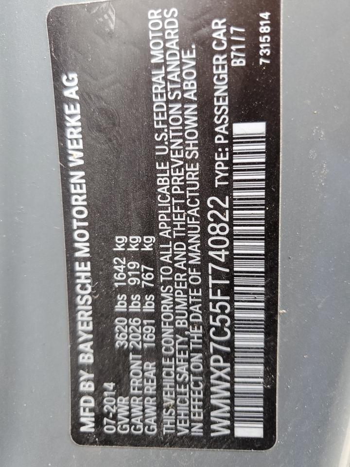 2015 Mini Cooper S VIN: WMWXP7C55FT740822 Lot: 91061815