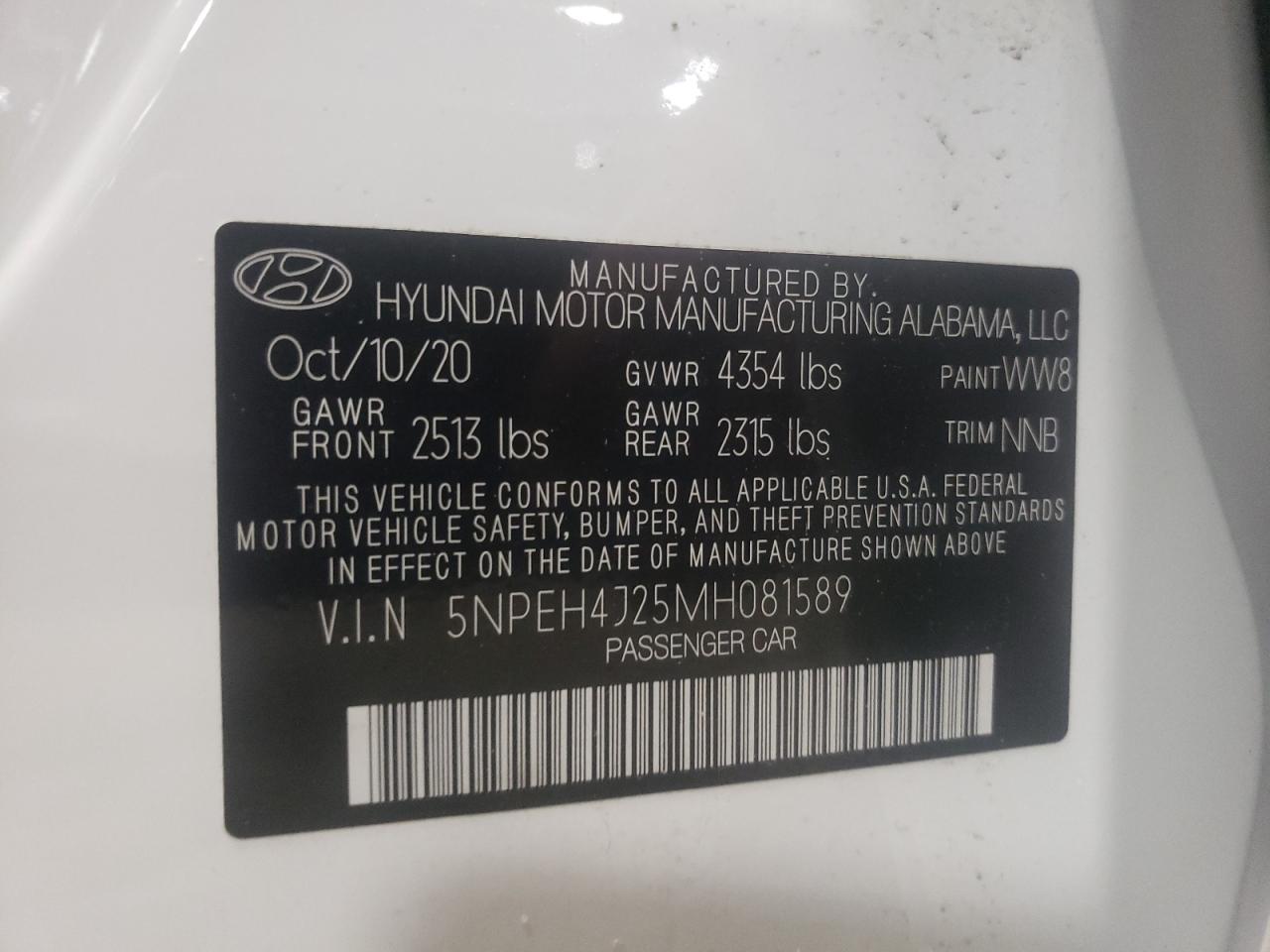 2021 Hyundai Sonata Limited VIN: 5NPEH4J25MH081589 Lot: 86522325