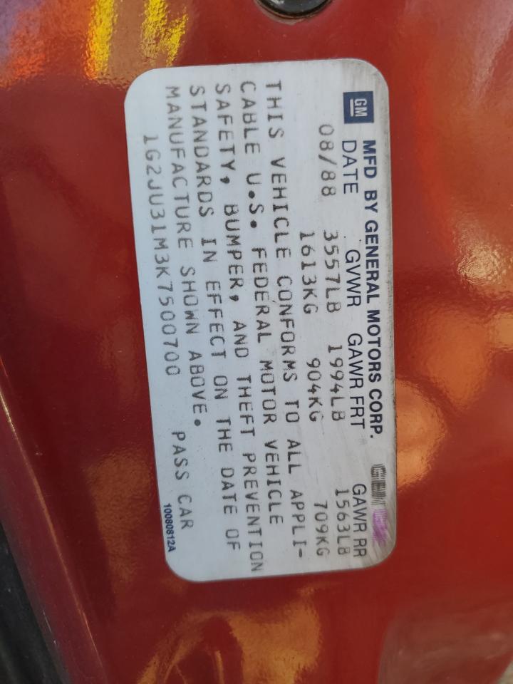 1989 Pontiac Sunbird Gt VIN: 1G2JU31M3K7500700 Lot: 82494705