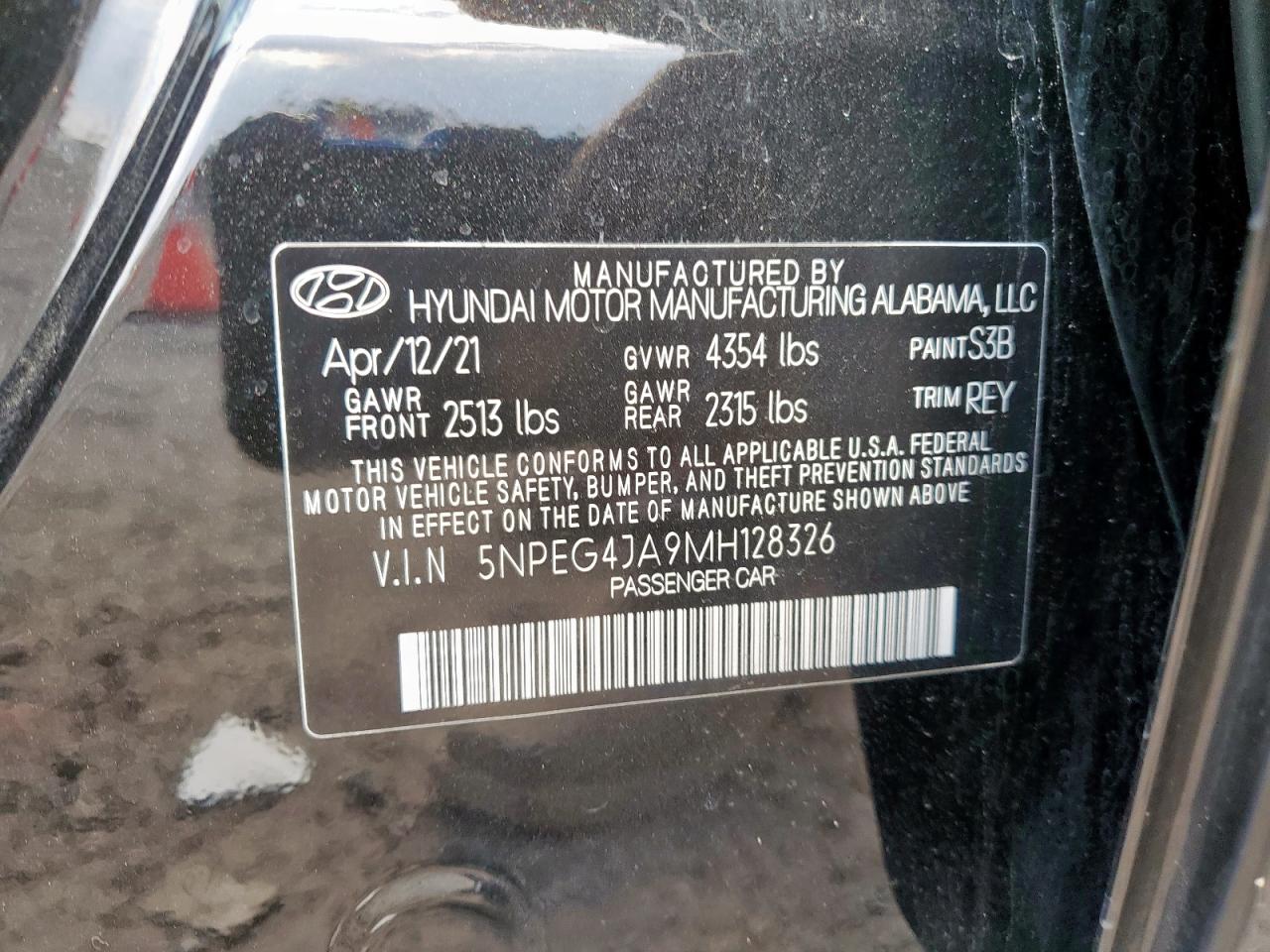 2021 Hyundai Sonata Se VIN: 5NPEG4JA9MH128326 Lot: 85189035