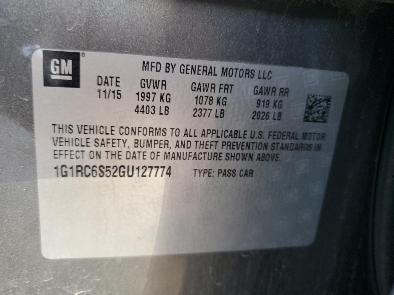 2016 Chevrolet Volt Lt VIN: 1G1RC6S52GU127774 Lot: 87017595
