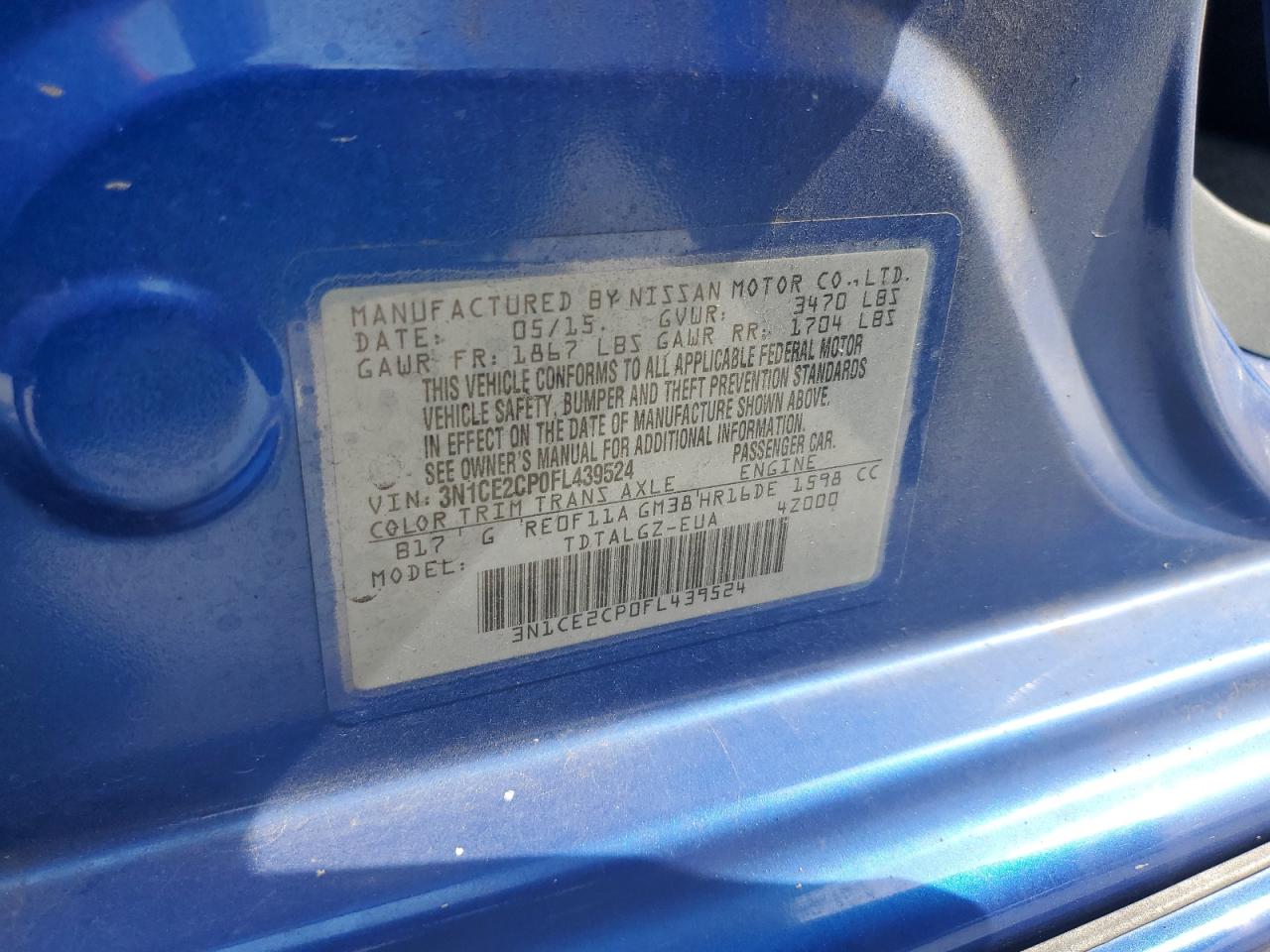 2015 Nissan Versa Note S VIN: 3N1CE2CP0FL439524 Lot: 86340065