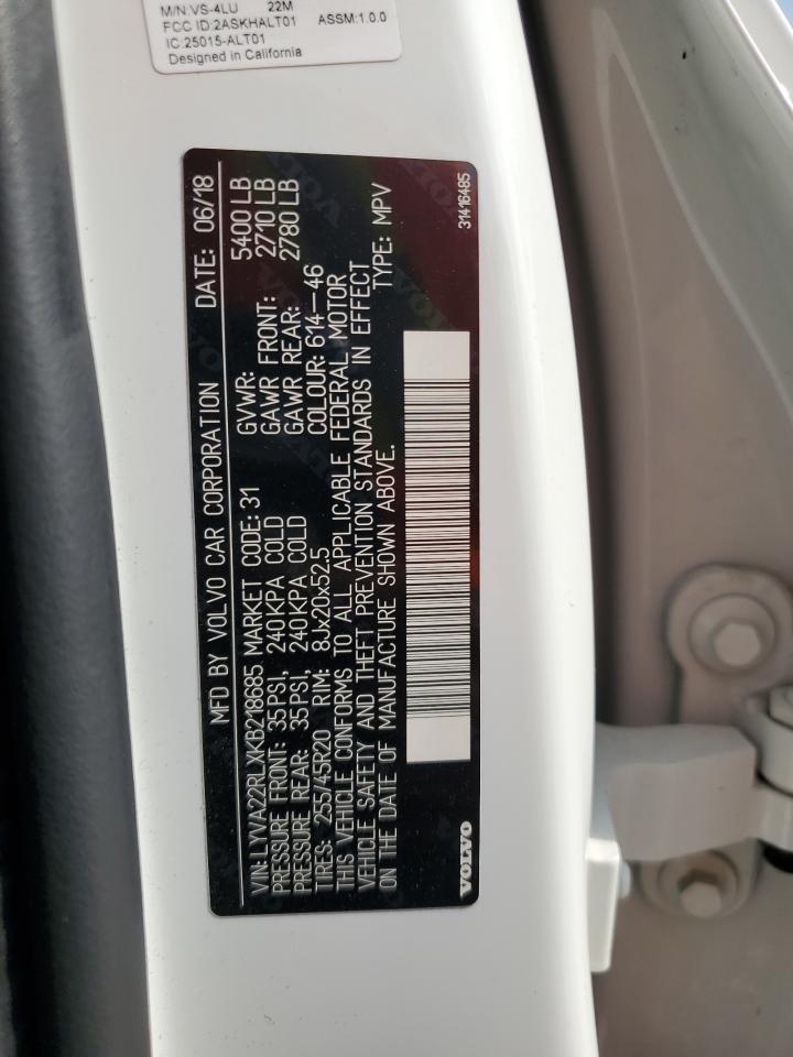 2019 Volvo Xc60 T6 Inscription VIN: LYVA22RLXKB218685 Lot: 89884515