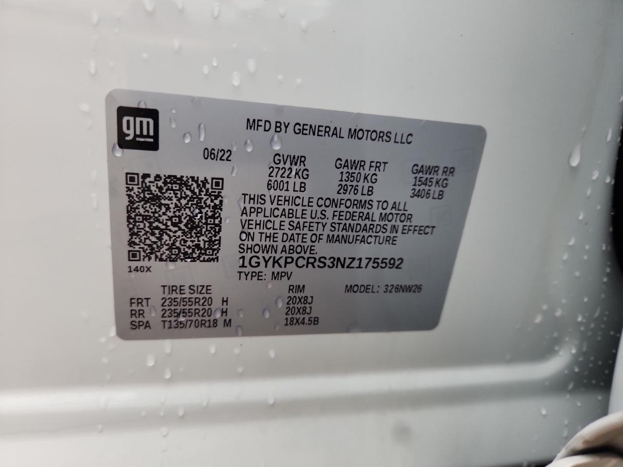 2022 Cadillac Xt6 Premium Luxury VIN: 1GYKPCRS3NZ175592 Lot: 85341145