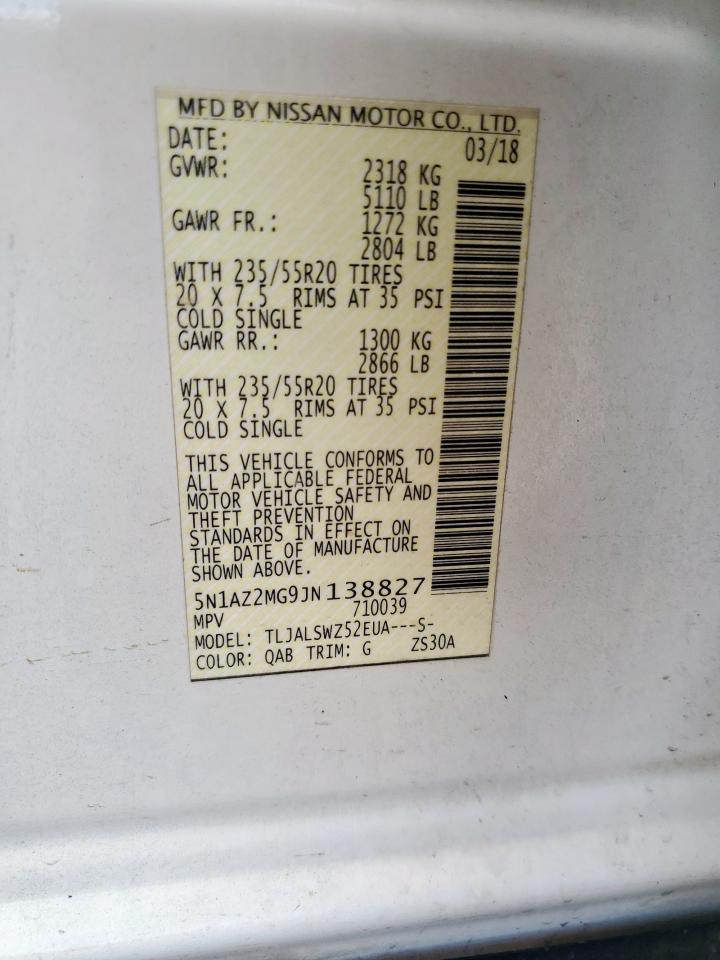 2018 Nissan Murano S VIN: 5N1AZ2MG9JN138827 Lot: 82323995