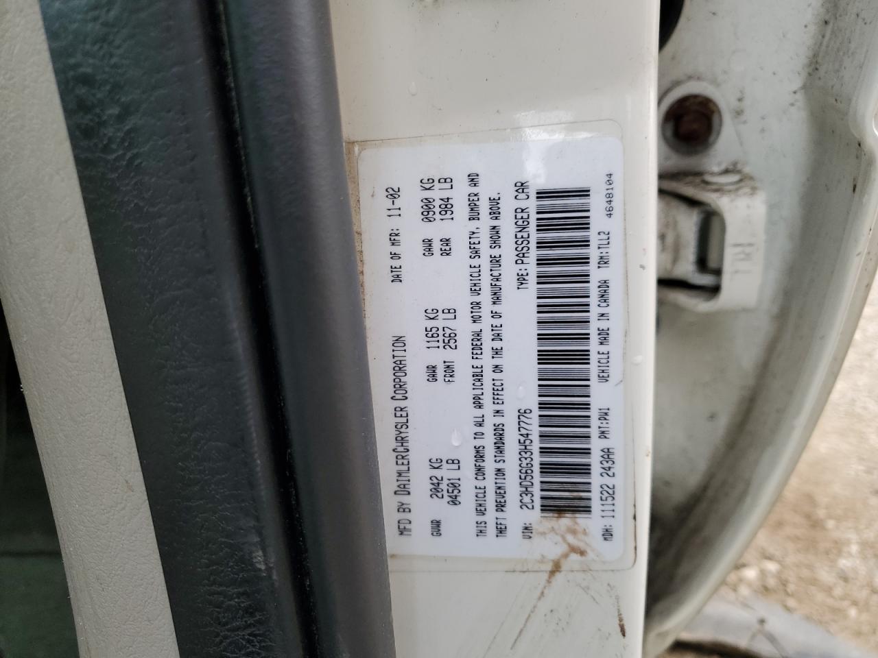 2003 Chrysler Concorde Limited VIN: 2C3HD56G33H547776 Lot: 87049985