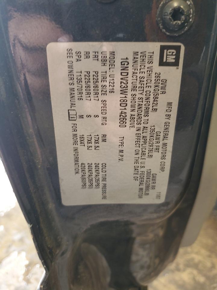 2008 Chevrolet Uplander Ls VIN: 1GNDV23W18D142660 Lot: 87046155