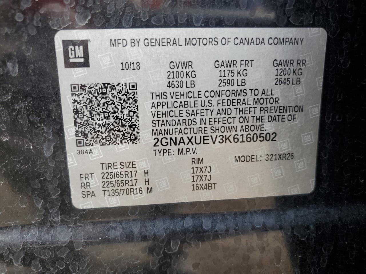 2019 Chevrolet Equinox Lt VIN: 2GNAXUEV3K6160502 Lot: 81658245