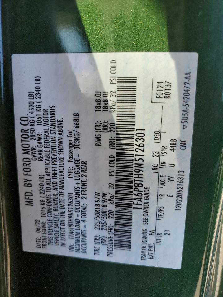 2022 Ford Mustang VIN: 1FA6P8TH9N5126301 Lot: 85836315