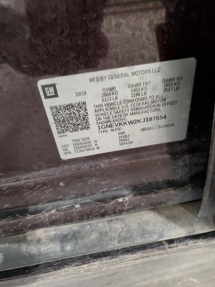 2019 Chevrolet Traverse Premier VIN: 1GNEVKKW2KJ187654 Lot: 87407435