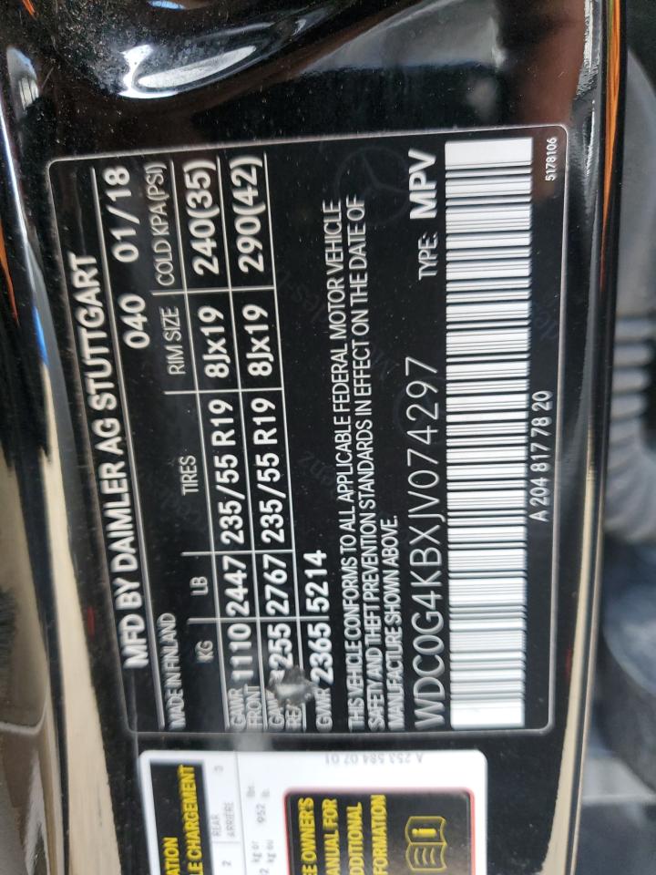 2018 Mercedes-Benz Glc 300 4Matic VIN: WDC0G4KBXJV074297 Lot: 85949405