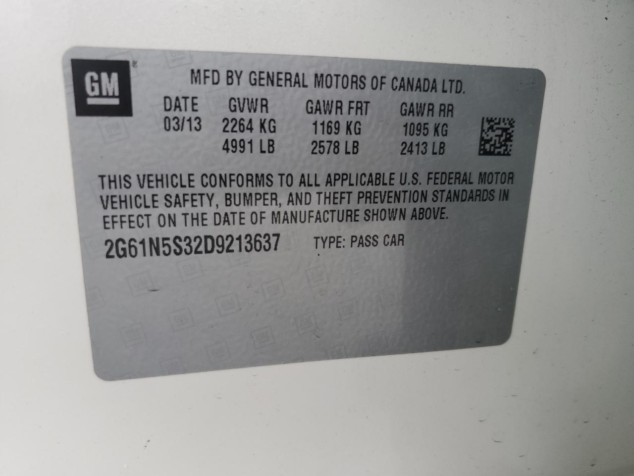 2013 Cadillac Xts VIN: 2G61N5S32D9213637 Lot: 87123655