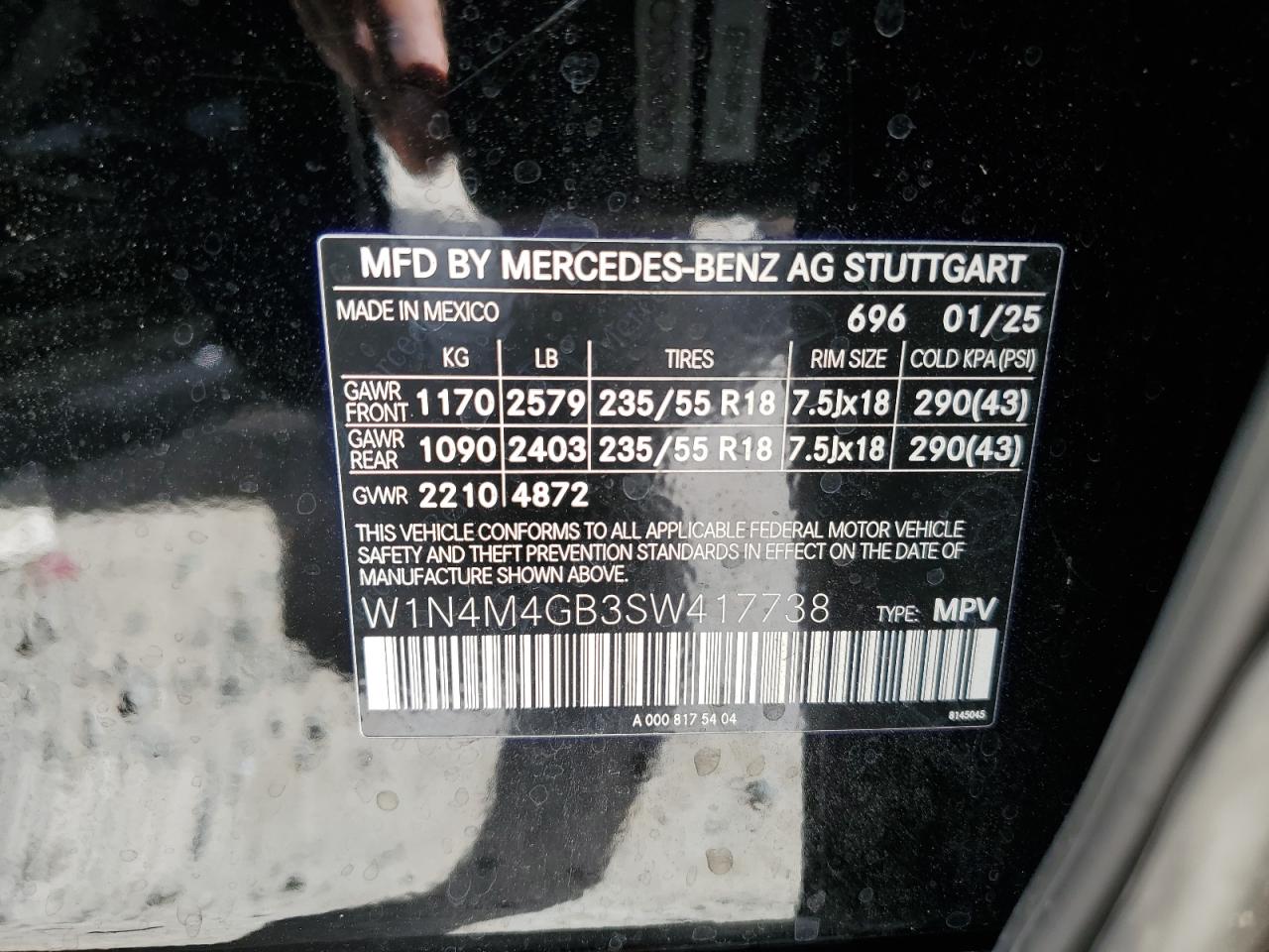 2025 Mercedes-Benz Glb 250 VIN: W1N4M4GB3SW417738 Lot: 84764725