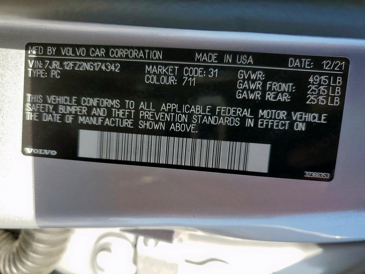 2022 Volvo S60 B5 Momentum VIN: 7JRL12FZ2NG174342 Lot: 82267195
