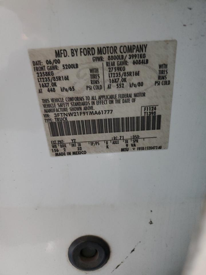 2000 Ford F250 Super Duty VIN: 3FTNW21F9YMA61777 Lot: 90866075