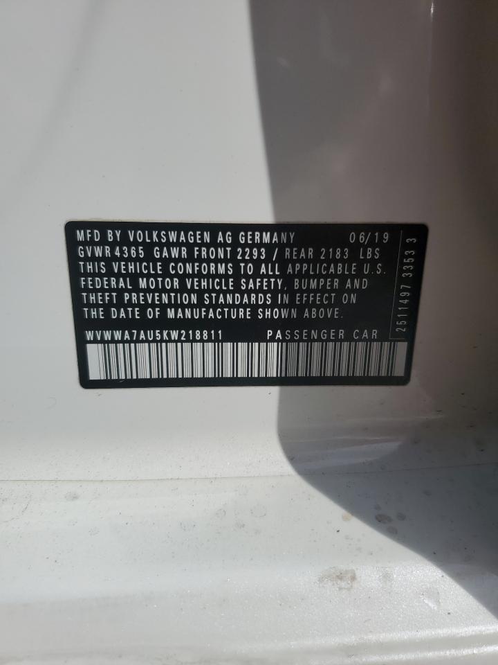 2019 Volkswagen Golf R VIN: WVWWA7AU5KW218811 Lot: 84811895