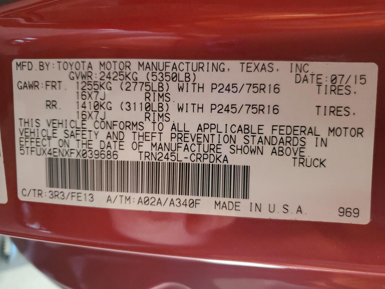 2015 Toyota Tacoma Access Cab VIN: 5TFUX4ENXFX039686 Lot: 85074495