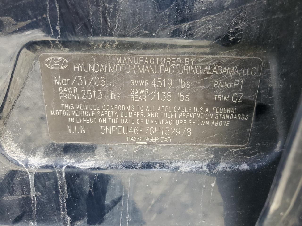 2006 Hyundai Sonata Gls VIN: 5NPEU46F76H152978 Lot: 85165905