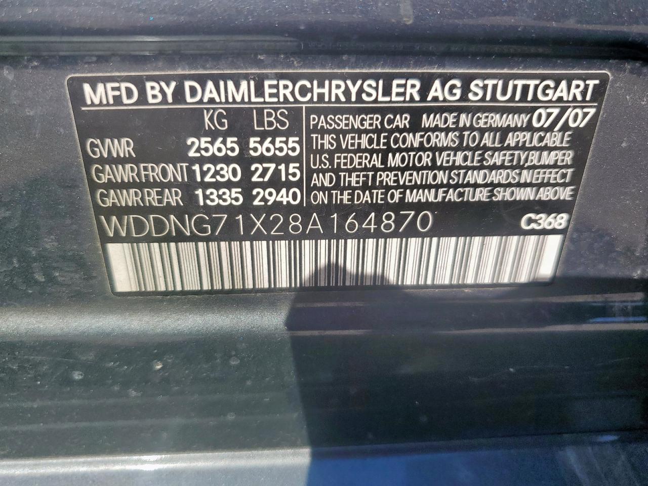 2008 Mercedes-Benz S 550 VIN: WDDNG71X28A164870 Lot: 86292025