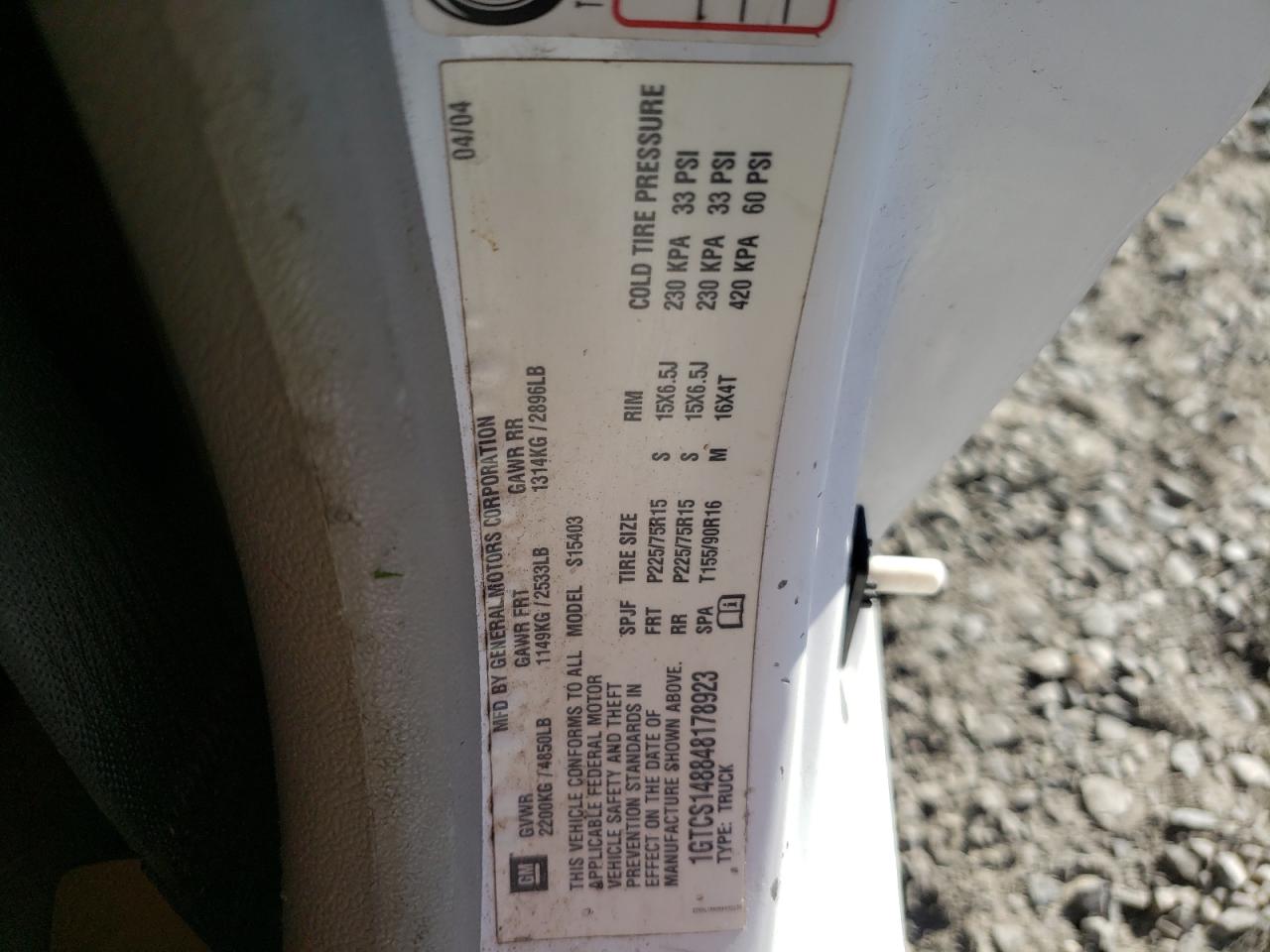 2004 GMC Canyon VIN: 1GTCS148848178923 Lot: 89522675