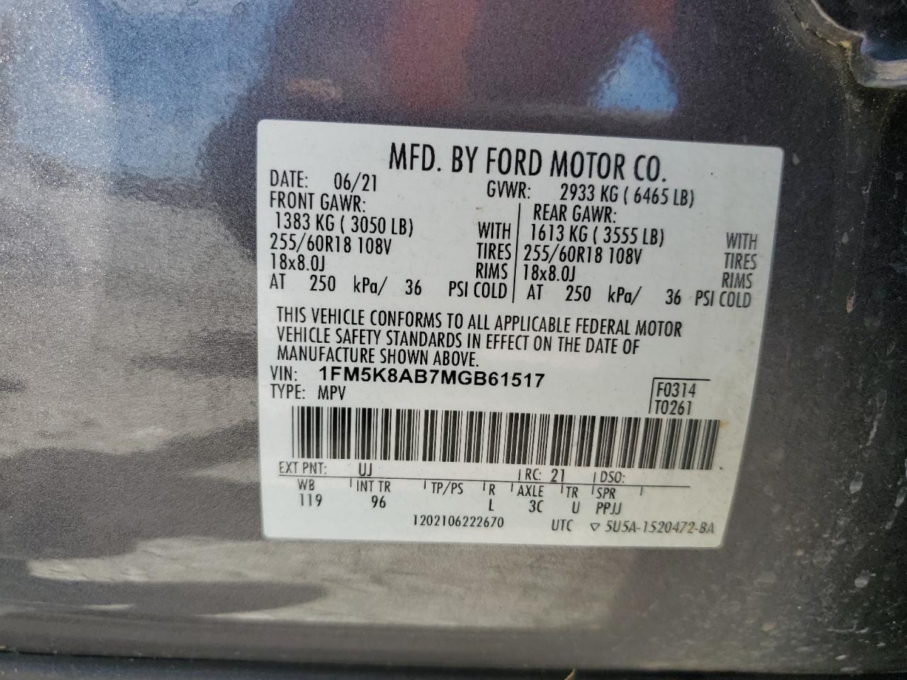 2021 Ford Explorer Police Interceptor VIN: 1FM5K8AB7MGB61517 Lot: 83824155