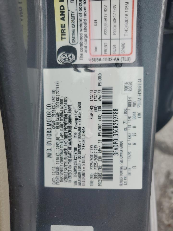 2012 Ford Fusion Hybrid VIN: 3FADP0L35CR259788 Lot: 82338605