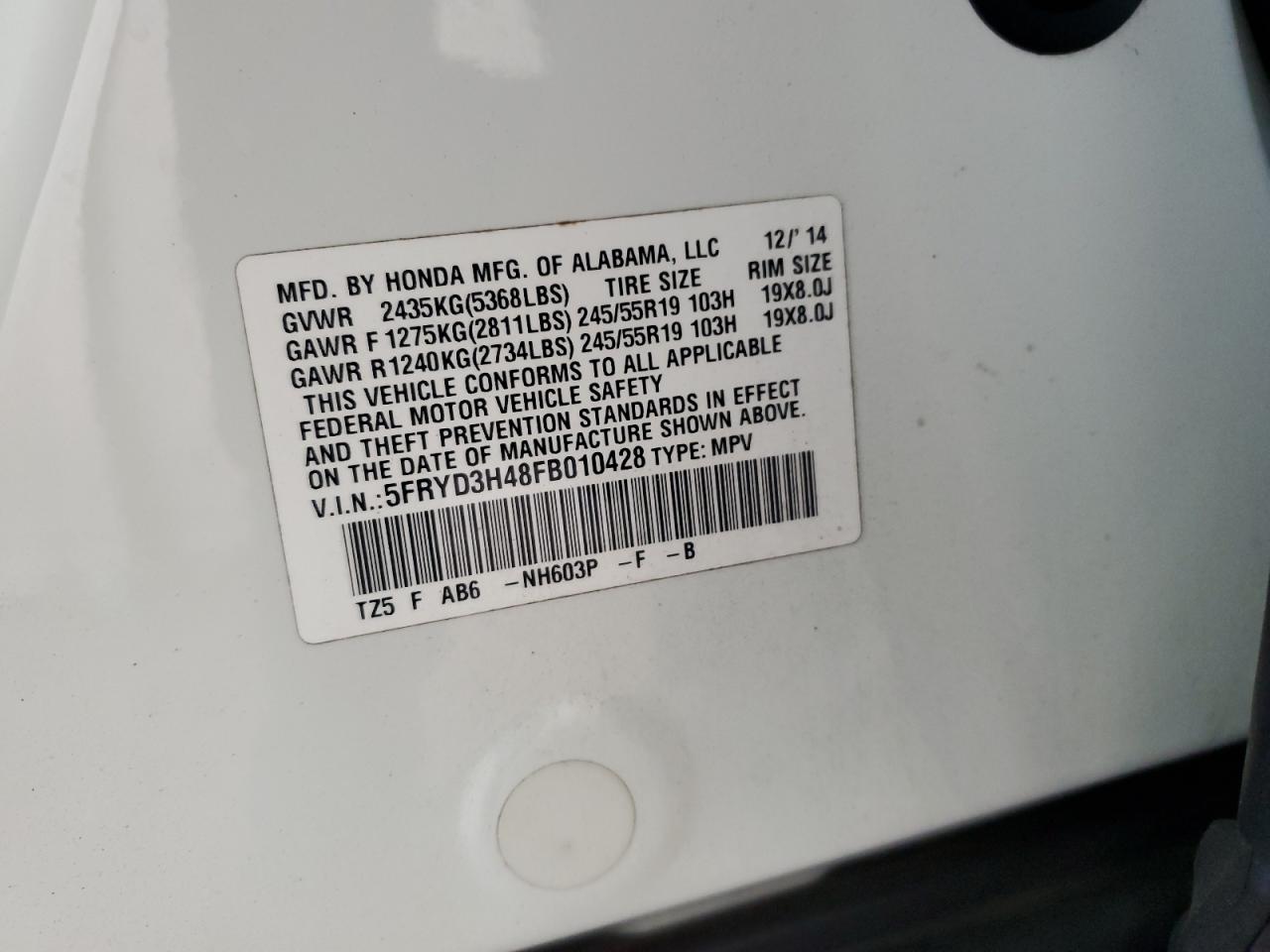 2015 Acura Mdx Technology VIN: 5FRYD3H48FB010428 Lot: 90468325