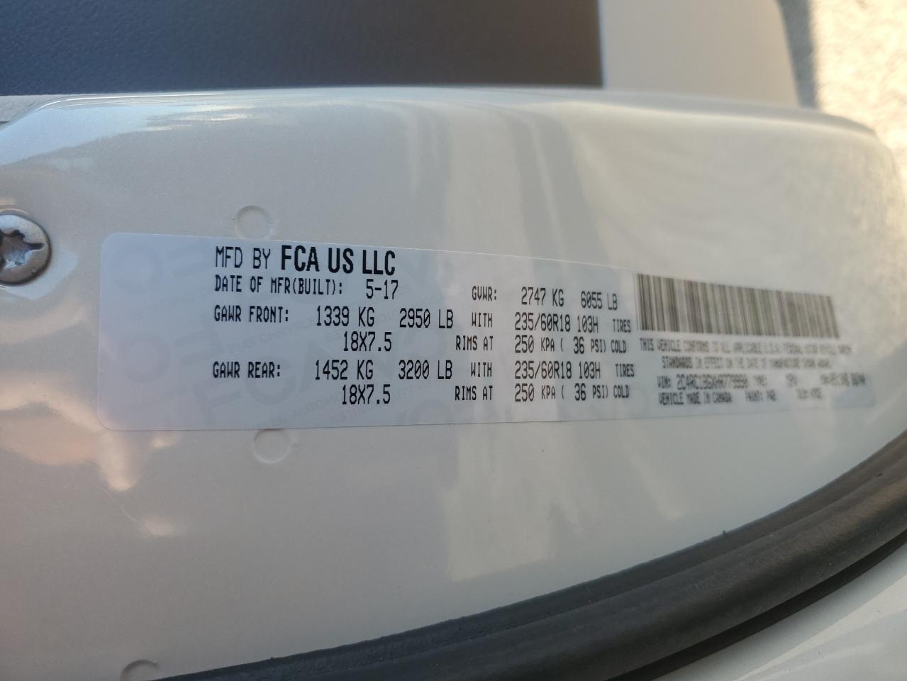 2017 Chrysler Pacifica Touring L VIN: 2C4RC1BGXHR779990 Lot: 82349325