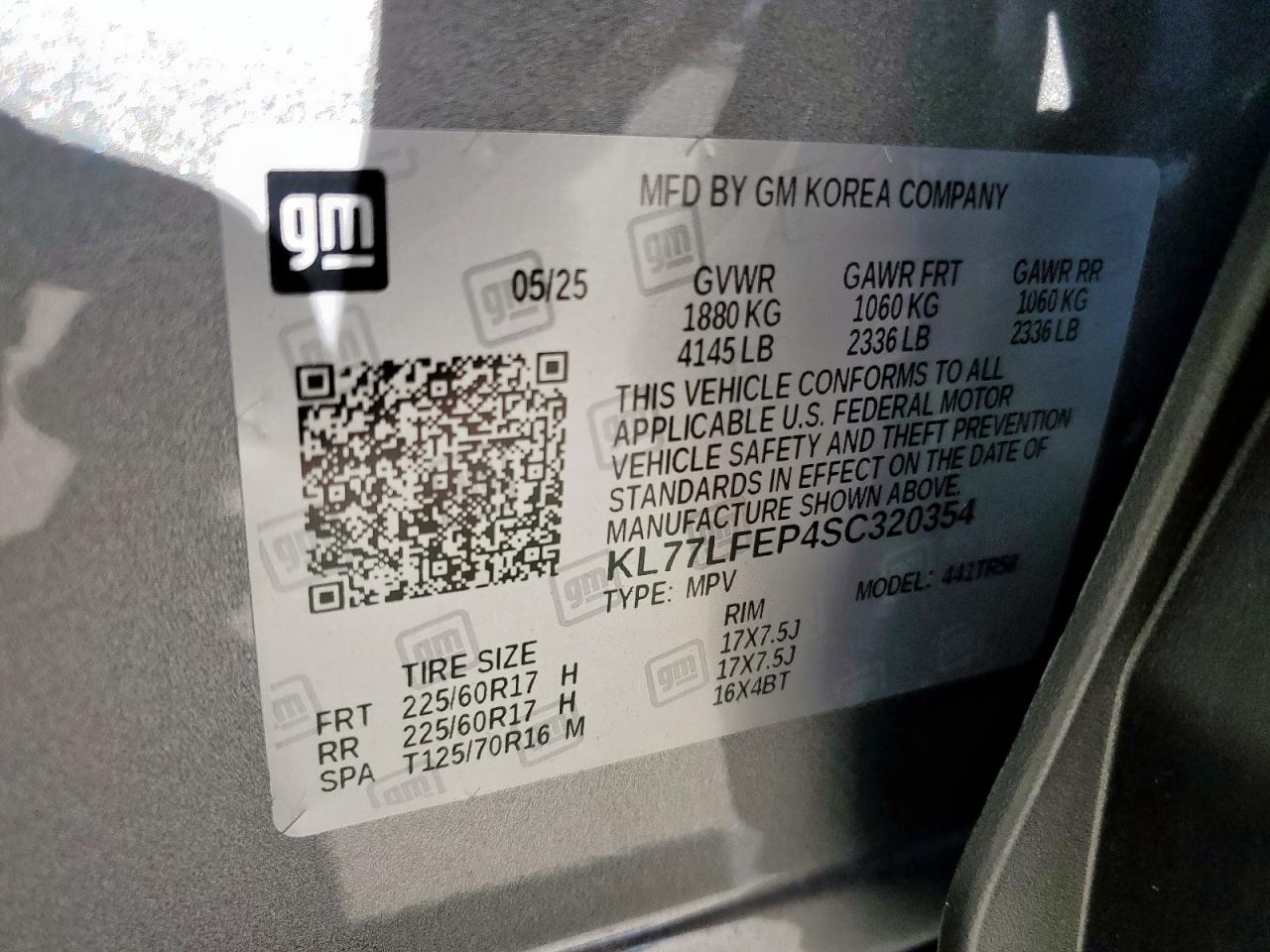 2025 Chevrolet Trax Ls VIN: KL77LFEP4SC320354 Lot: 90903835