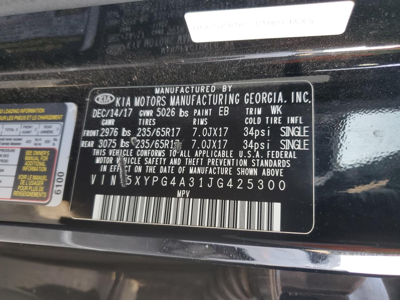 2018 Kia Sorento Lx VIN: 5XYPG4A31JG425300 Lot: 82003785