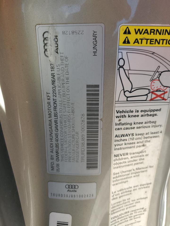 2009 Audi Tt 3.2 Quattro VIN: TRURD38J891002828 Lot: 82116565