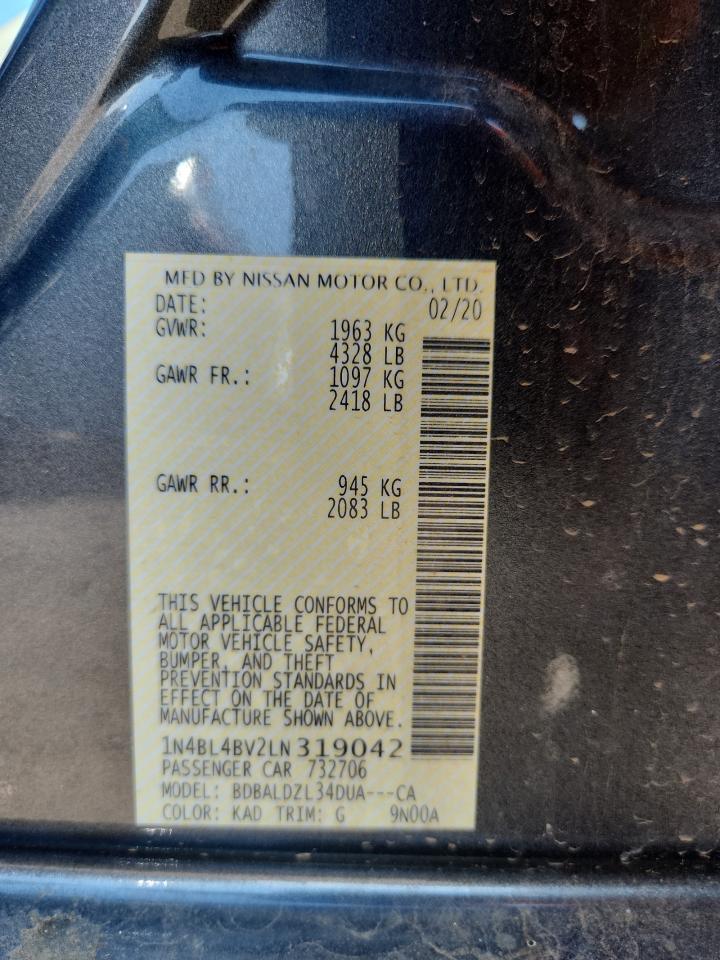 2020 Nissan Altima S VIN: 1N4BL4BV2LN319042 Lot: 82168435