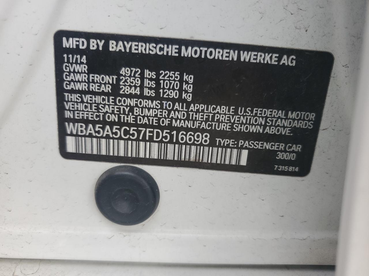 2015 BMW 528 I VIN: WBA5A5C57FD516698 Lot: 82451385