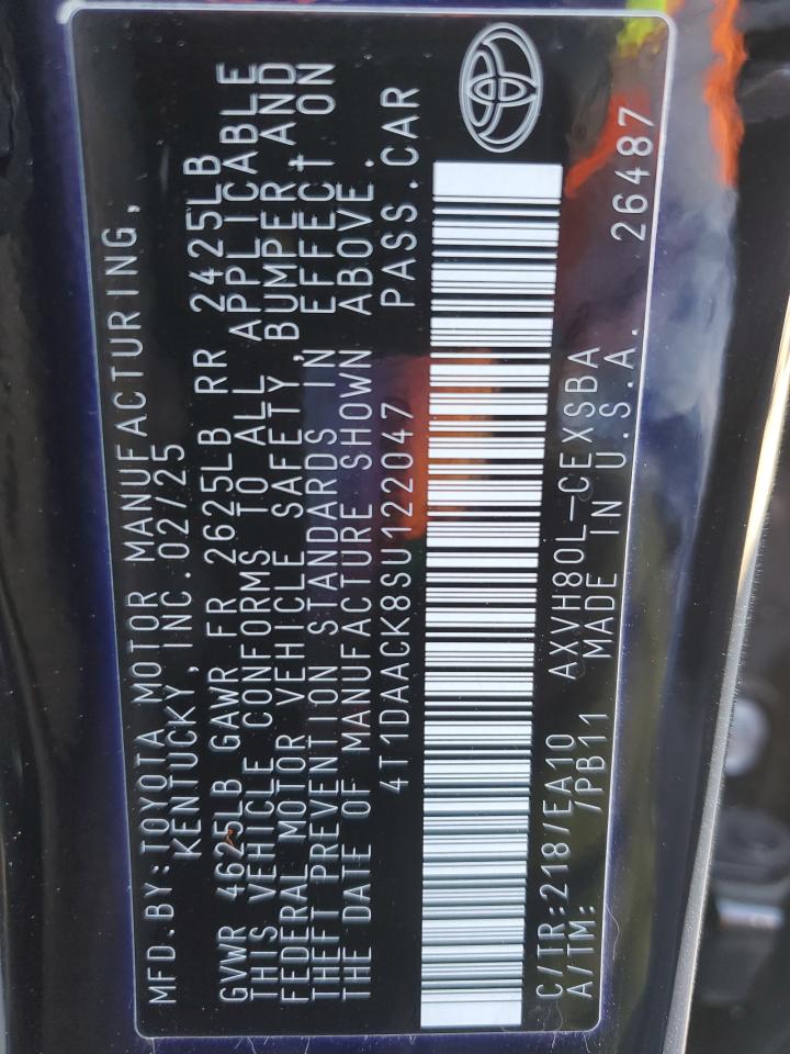 2025 Toyota Camry Xse VIN: 4T1DAACK8SU122047 Lot: 82314715