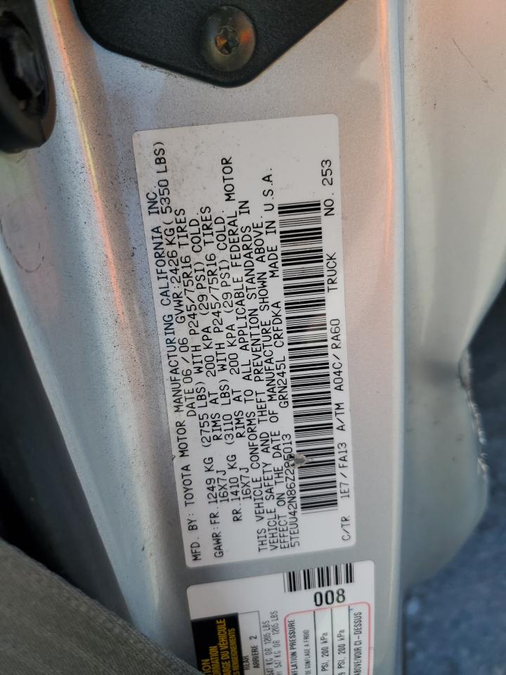 2006 Toyota Tacoma Access Cab VIN: 5TEUU42N86Z285013 Lot: 85072785