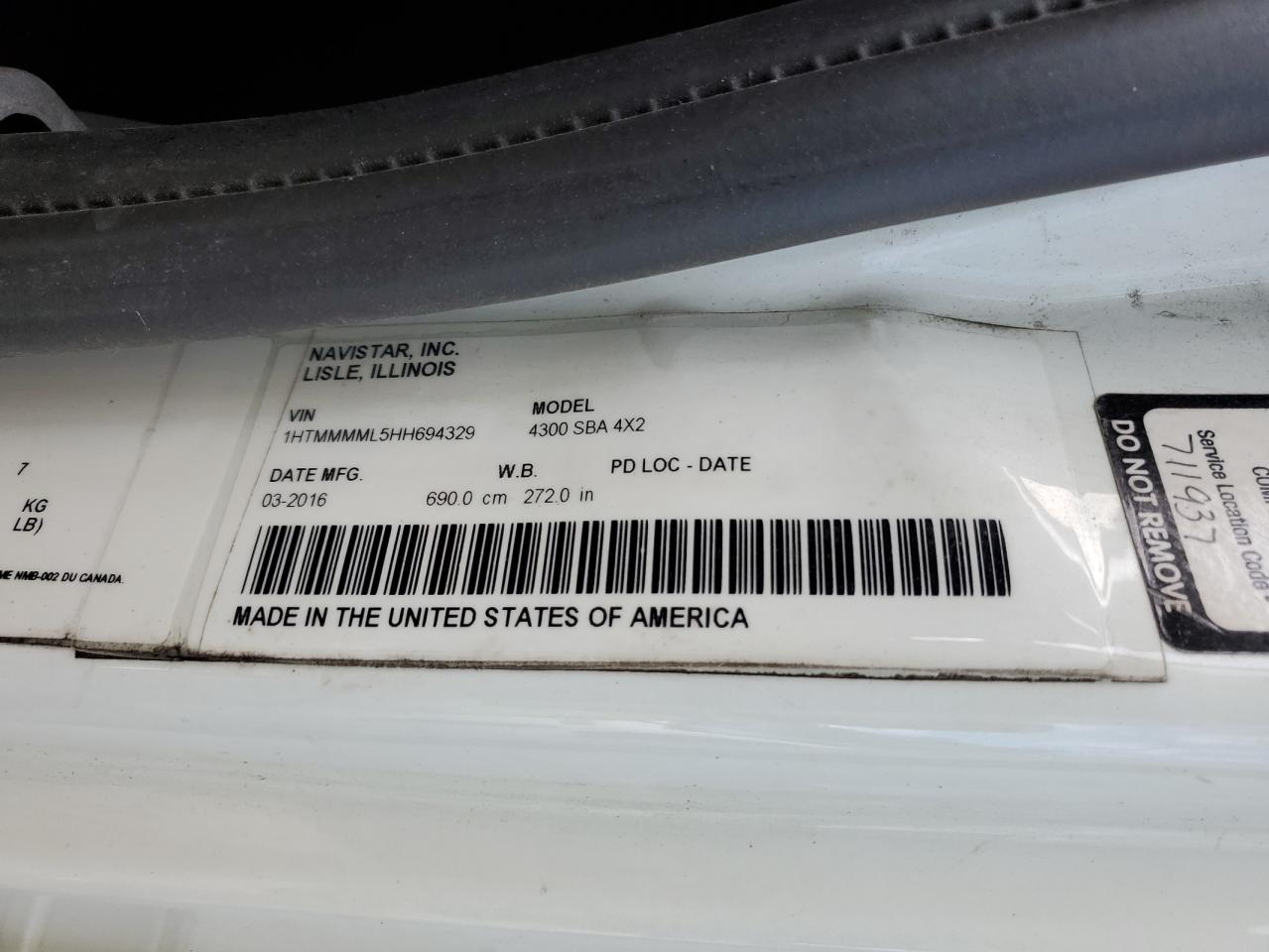 2017 International 4000 4300 VIN: 1HTMMMML5HH694329 Lot: 86429305